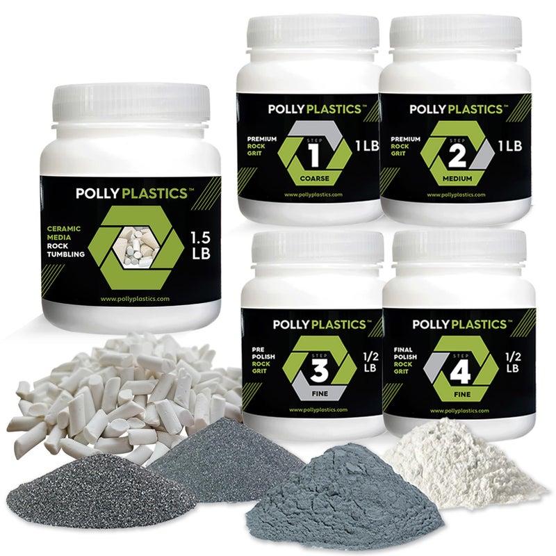 Polly Plastics Rock Tumbler Grit and Polish Refill & Ceramic Tumbling Filler Media - Silicone Carbide Polisher Grit - Rock Polish Supplies & Accessories - Image 1